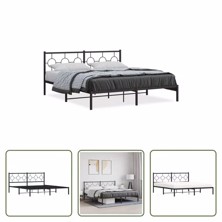 The Living Store Struttura letto con testiera in metallo nero 180x200 cm