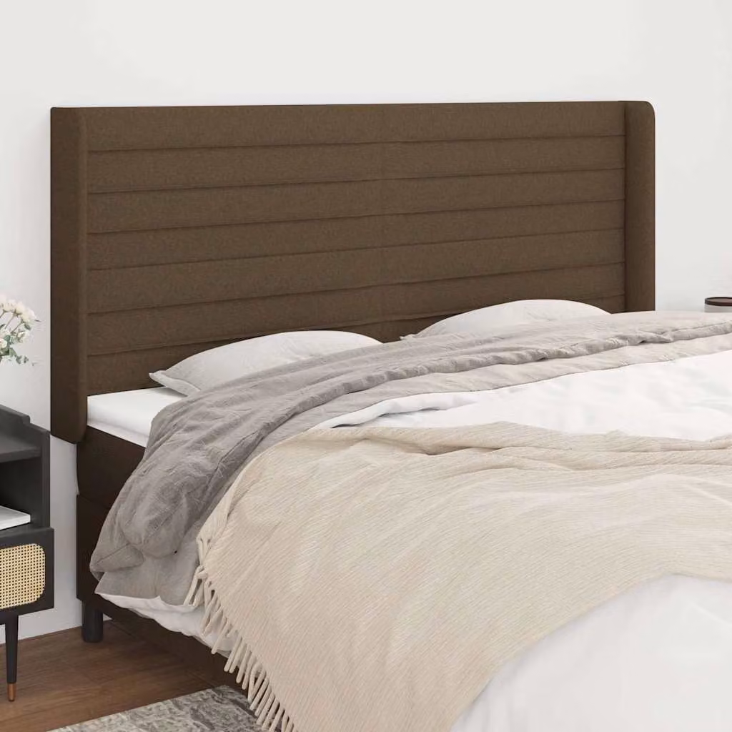 Testiera ad orecchio vidaXL in tessuto marrone scuro L: 183 cm, P: 16 cm, H: 118/128 cm