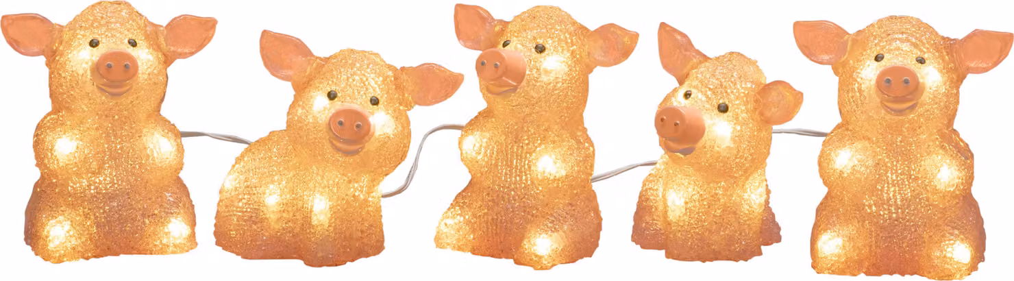 Konstsmide - Set di 5 maiali LED in acrilico, rosa, 40 diodi bianco caldo, trasformatore da esterno 24V (IP44), 0,8W, cavo bianco - 6232-343
