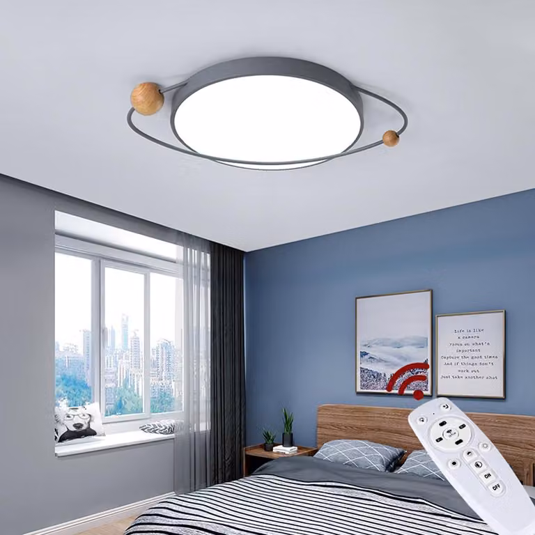 NEW XQ-302 Plafoniera LED grigio-verde con telecomando Colore della luce/luminosità regolabile Paralume in acrilico Struttura in metallo verniciato grigio-verde