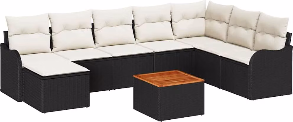 Set Divano da Giardino 9 pcs Nero e Crema polyrattan