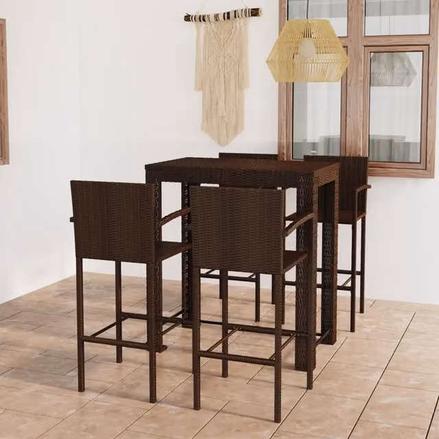 Set Bar da Giardino vidaXL 5 Pezzi in Polyrattan Marrone con Cuscini Rimovibili