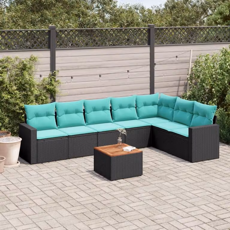 Maison Exclusive - Set da giardino 8 pezzi con cuscini in polyrattan nero