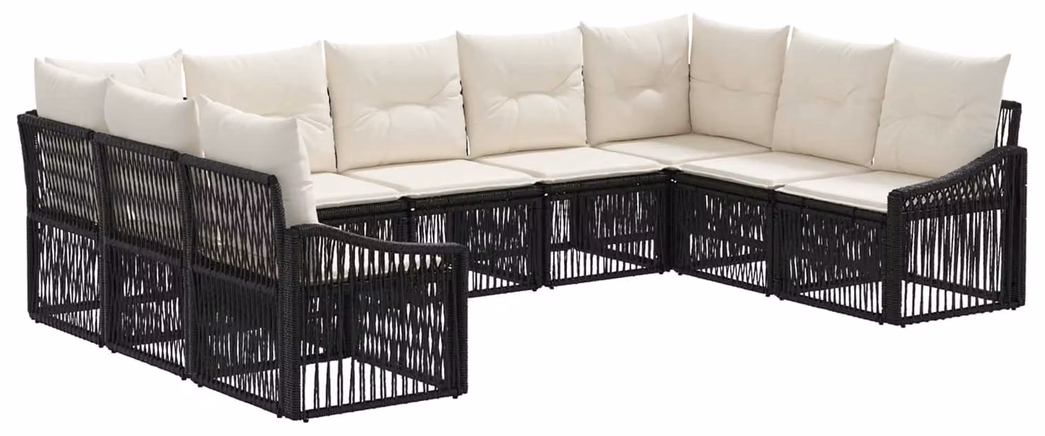 Set da giardino composto da 9 pezzi, colore nero, realizzato in rattan sintetico