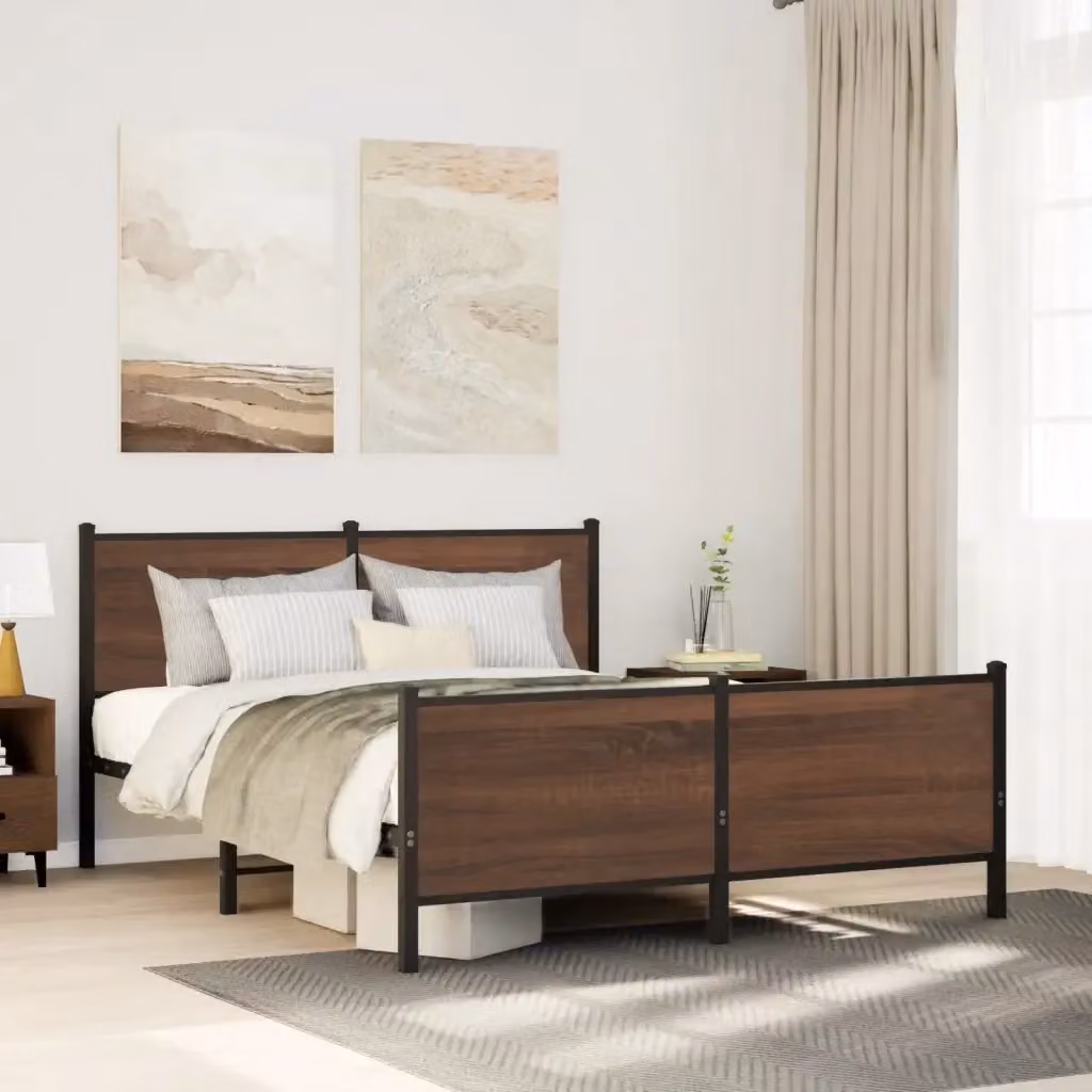 Letto matrimoniale in metallo e legno color rovere marrone L/P/H: 140 x 190 x 91.5 cm – 2
