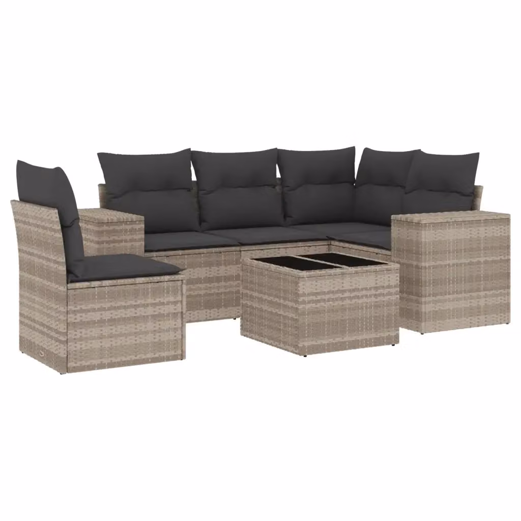 vidaXL Set Divano da Giardino a L in Polyrattan Grigio con 6 Cuscini e Tavolino – 2