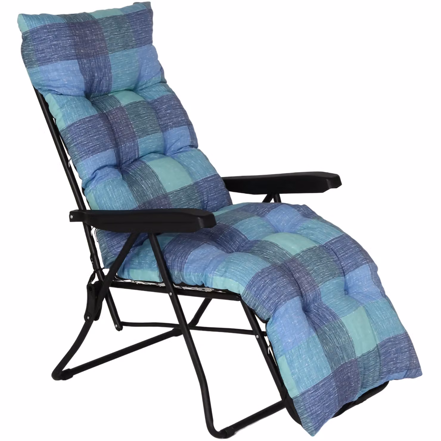 Sedia Sdraio Pieghevole Garden Tonda Metal Far con Cuscino Flock Blu in Acciaio Verniciato a Polvere