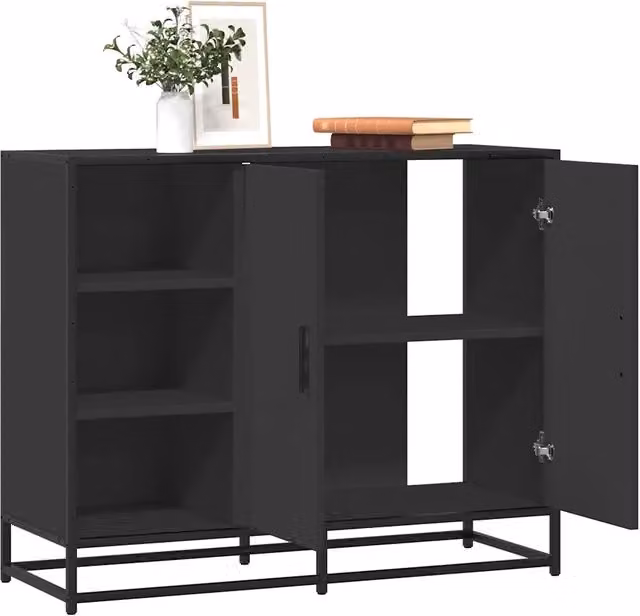 Credenza Industrial Nera vidaXL in MDF e Metallo L: 92 cm, P: 35 cm, H: 76 cm