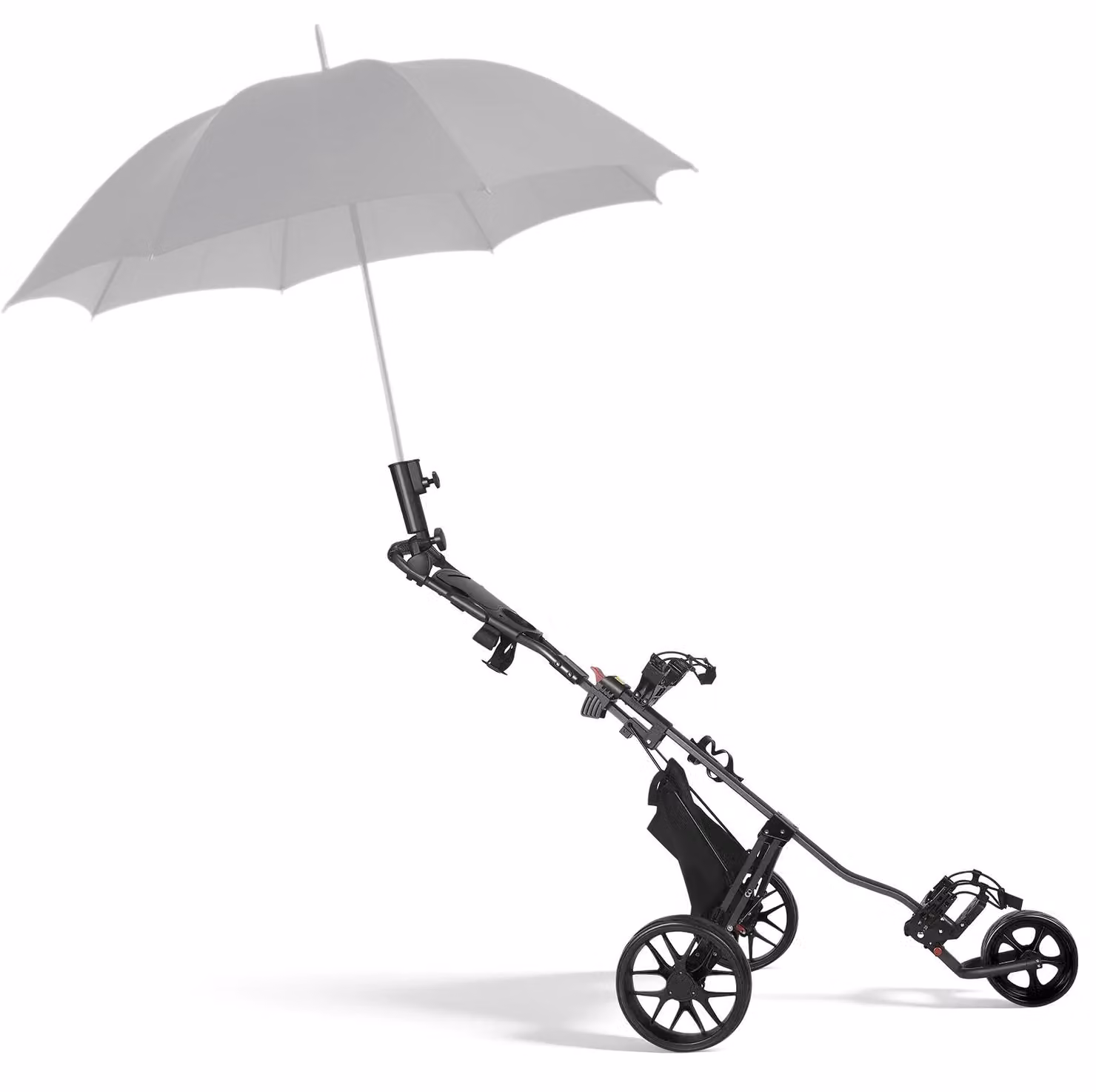 Carrello da golf a 3 ruote - Pieghevole - Struttura in metallo - Meccanismo di piegatura a una mano - Maniglia regolabile antiscivolo - Freno a pedale - Borsa termica isolata con portabombrella - Colore: nero