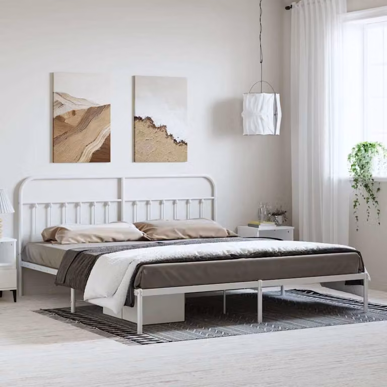 vidaXL Giroletto con Testiera in Metallo Bianco L: 198 cm, P: 207 cm