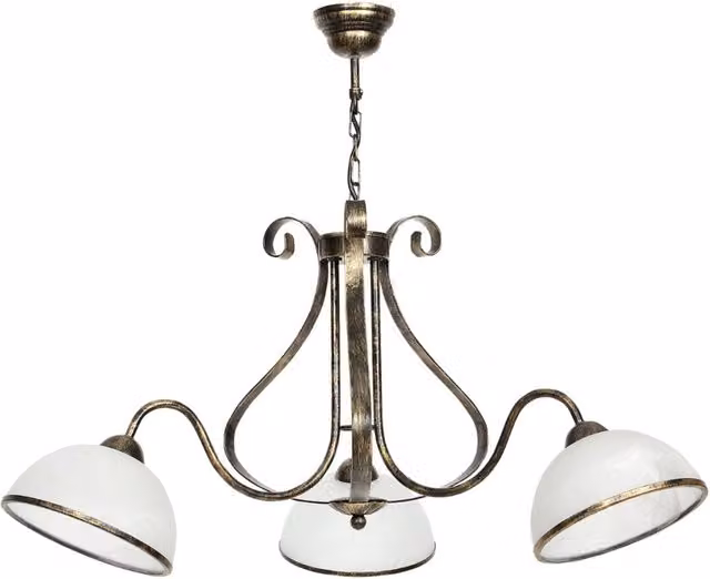 Lampadario a sospensione Luminex in ottone e vetro bianco stile vintage con 3 paralumi E27