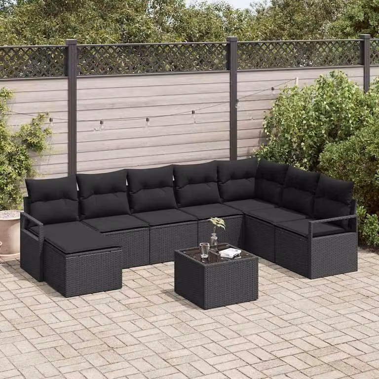 Maison Exclusive - Set di divani da esterno, 9 pezzi, colore nero [Materiale sintetico]: rattan sintetico