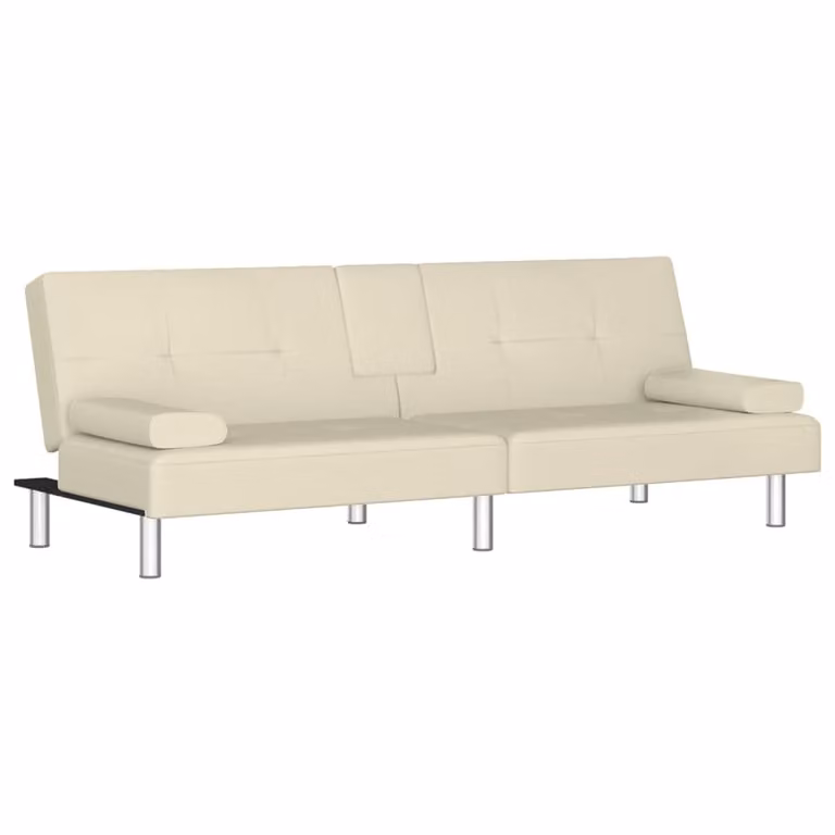 Divano Letto con Portabicchieri in Pelle finta Crema