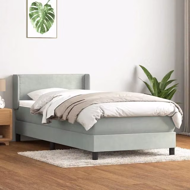 Letto con Giroletto a Molle e Materasso Ibrido vidaXL in Velluto Grigio Chiaro L: 90 cm, P: 223 cm
