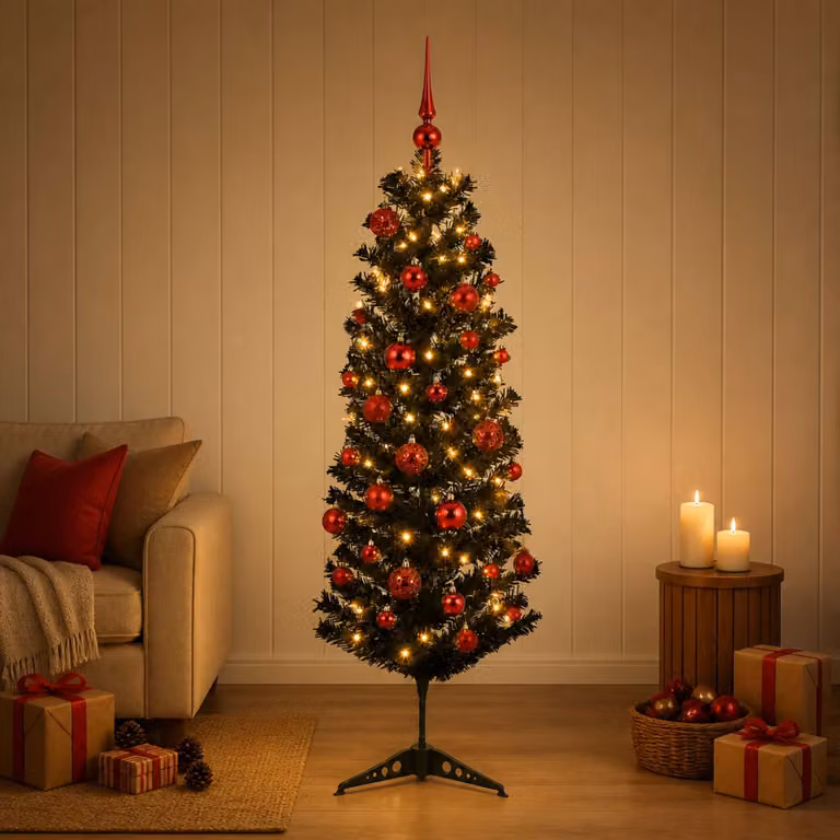 vidaXL Albero di Natale Artificiale Slim con Palline 150 cm 150 LED