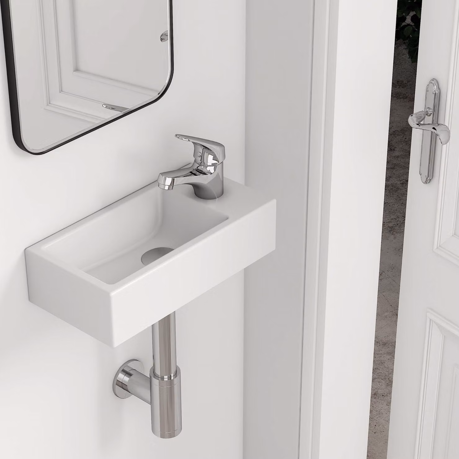 Lavabo sospeso EMKE, forma rettangolare, dimensioni 40,5 × 20,5 × 10,5 cm, colore bianco