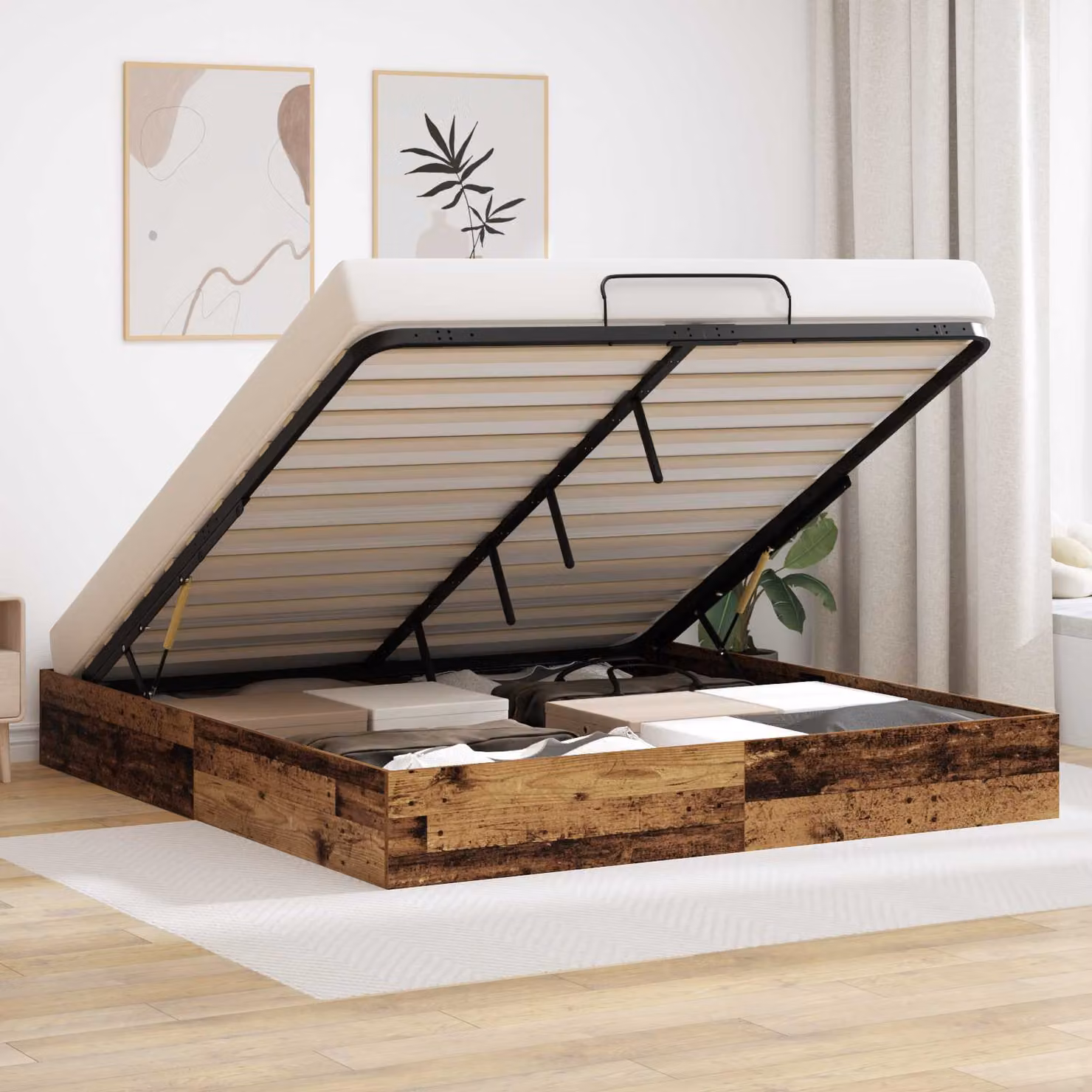 Letto ottomano vidaXL in legno ingegnerizzato marrone con base a sollevamento L/P/H: 160 x 200 x 240 cm