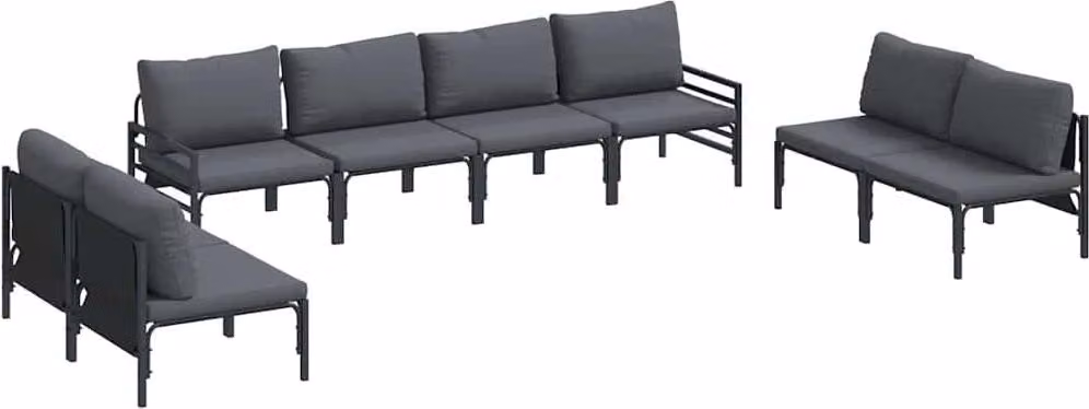 Set Divano da Giardino con cuscino 8 pcs Nero Acciaio