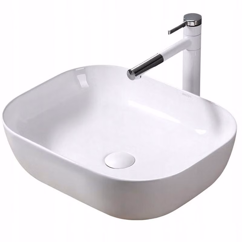Lavabo piatto, rettangolare, in Vetroceramica, bianco