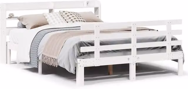 Letto matrimoniale | Letto per adulti | Giroletto con Testiera Bianco 150x200 cm Legno Massello di Pino