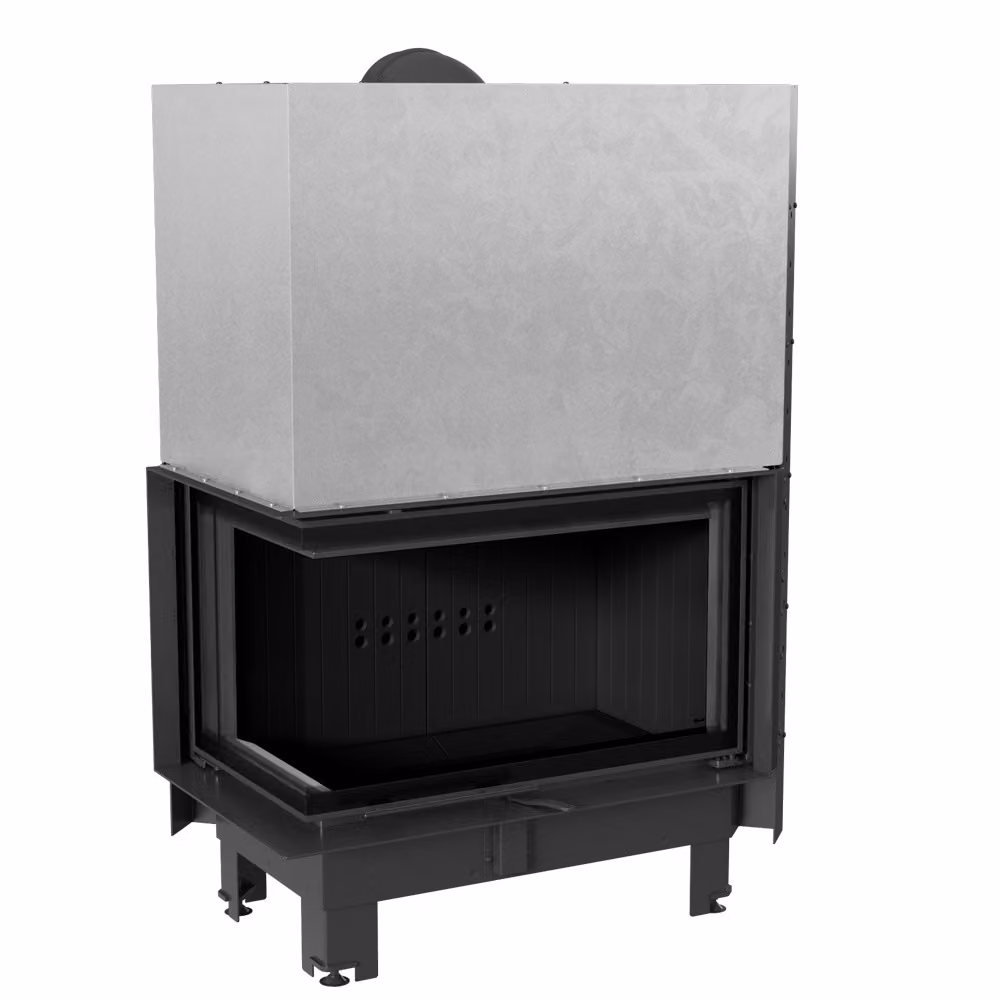 Inserto per caminetto KRATKI MBO sinistro 15 kW Ø 200 con porta scorrevole in vetro curvo pannellato nero
