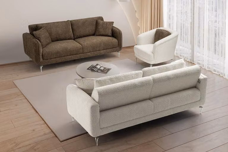 Braun-Beige Wohnzimmer Sofagarnitur Designer Polstersofas Sitzmöbel