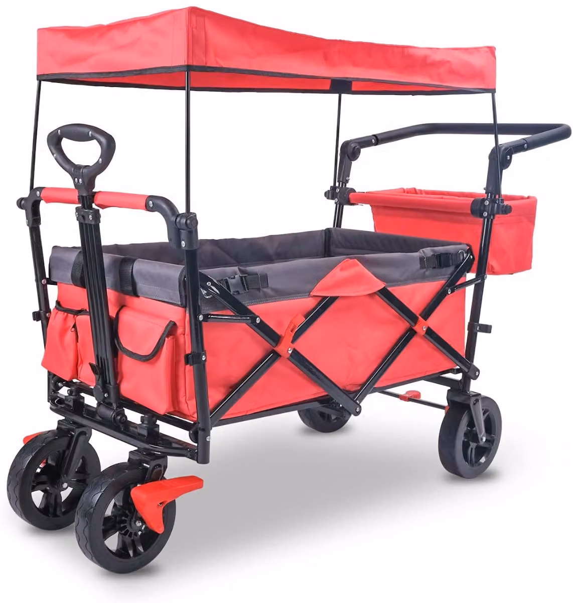 Varan Motors - FW005 Carrello pieghevole con tetto, frenato e pieghevole, 122x55x109cm, max. 90kg Carrello da trasporto Carrello pieghevole Carrello da spiaggia con freni