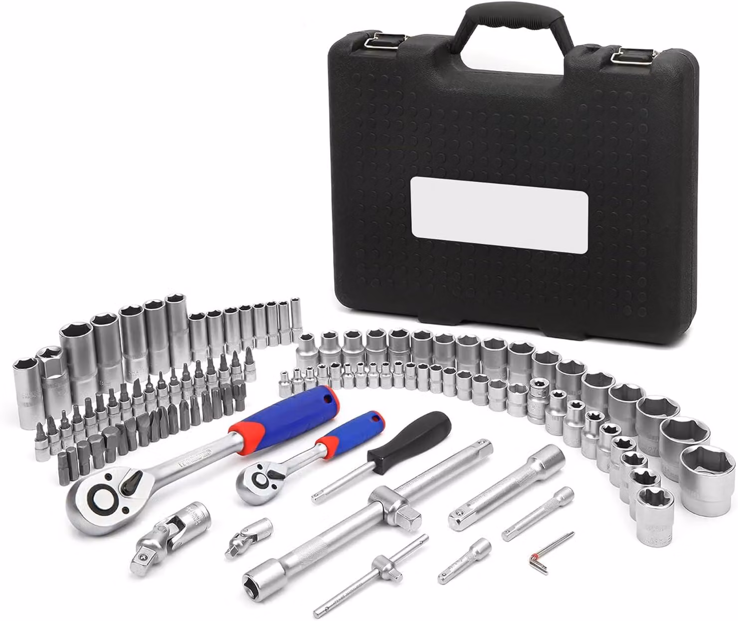 Set di chiavi a bussola da 108 pezzi con cricchetto e custodia per auto e officina - Colore: nero
