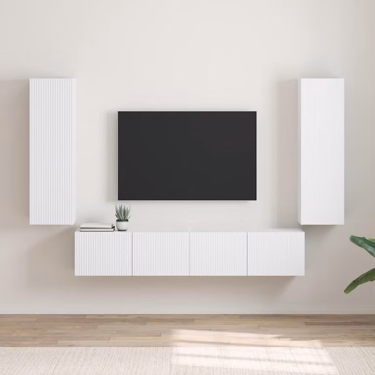 Set di 2 mobili TV da parete vidaXL in legno MDF bianco opaco con design moderno