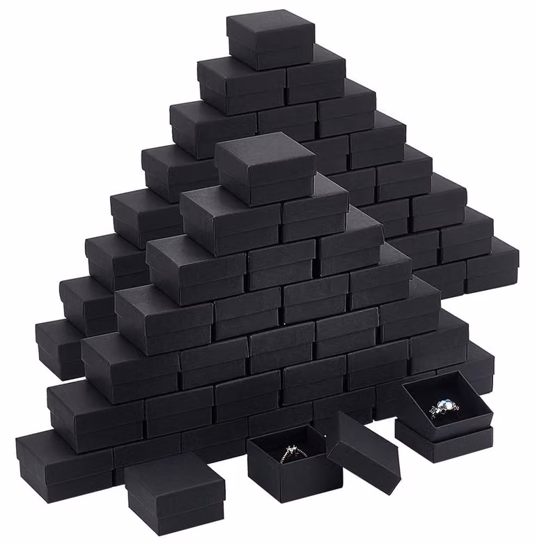 Scatole regalo eleganti, 80 pezzi - Mini scatole di cartone nere per anelli - CON-WH0098-10-EU