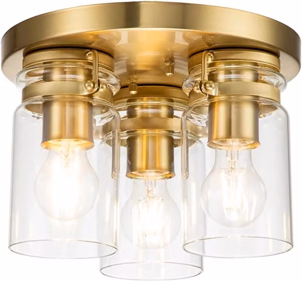 Plafoniera Contemporanea Brinley Acciaio Ottone Spazzolato 3 Luci E27