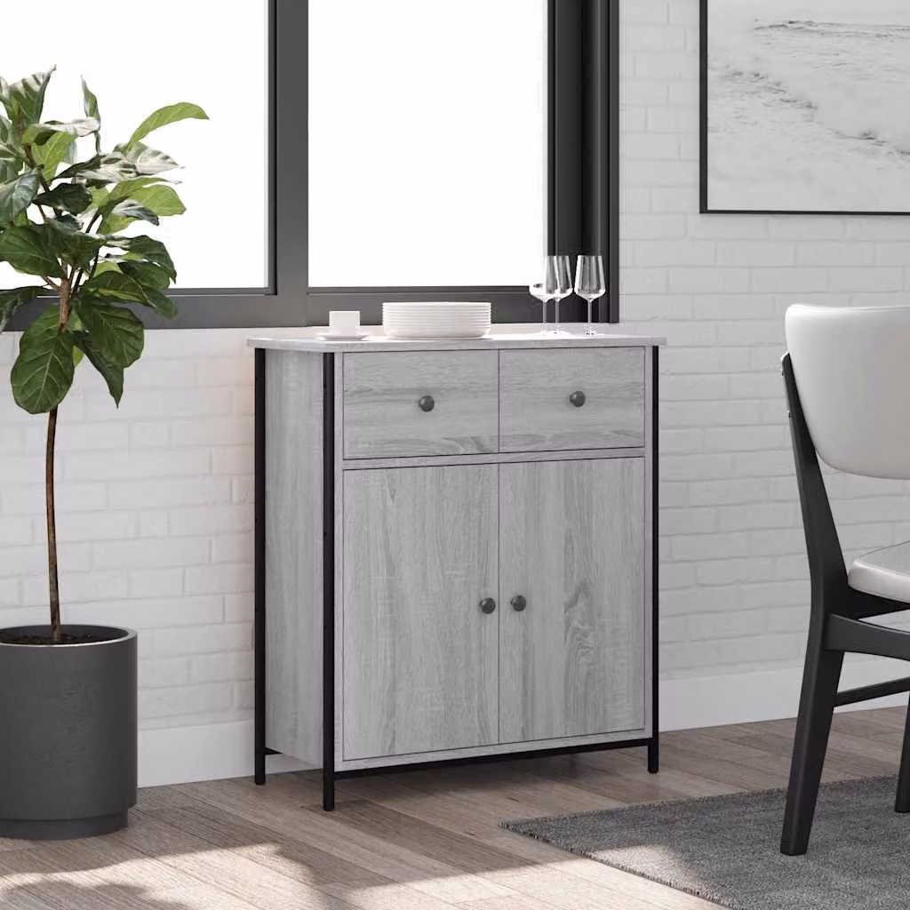 Credenza vidaXL in Legno Multistrato e MDF Grigio Sonoma L: 70 cm, P: 30 cm, H: 80 cm