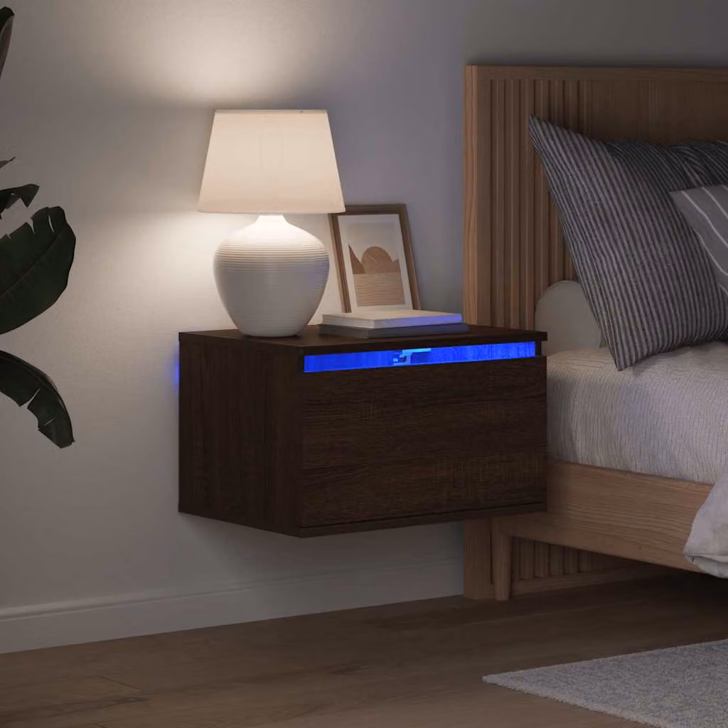 vidaXL Comodino da parete moderno con luci LED integrate in legno Rovere Marrone L: 36 cm, P: 30 cm, H: 50 cm