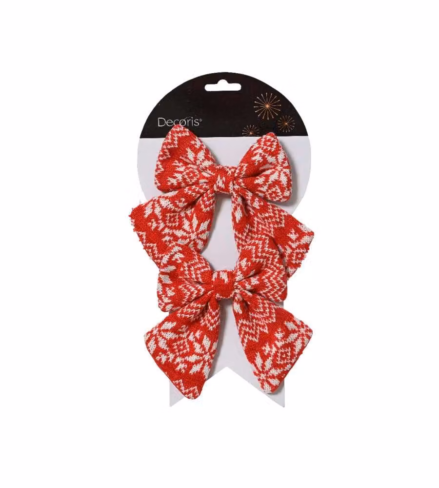 Decoris Set 2 Fiocchi Natalizi Bianco e Rosso - 12x13cm