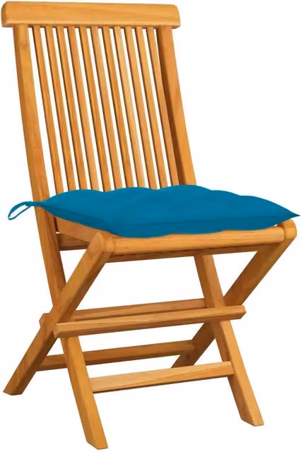 Set di 2 sedie pieghevoli da giardino vidaXL in legno di teak con cuscini azzurri