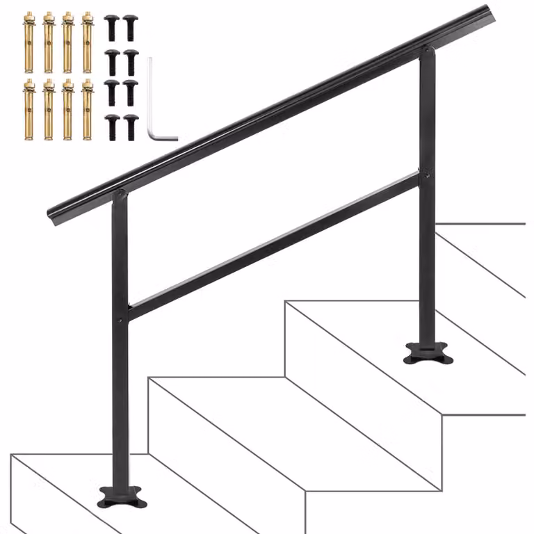 SucceBuy Corrimano da esterno 48×35,5 pollici, alluminio, regolabile da 0 a 45 gradi, nero