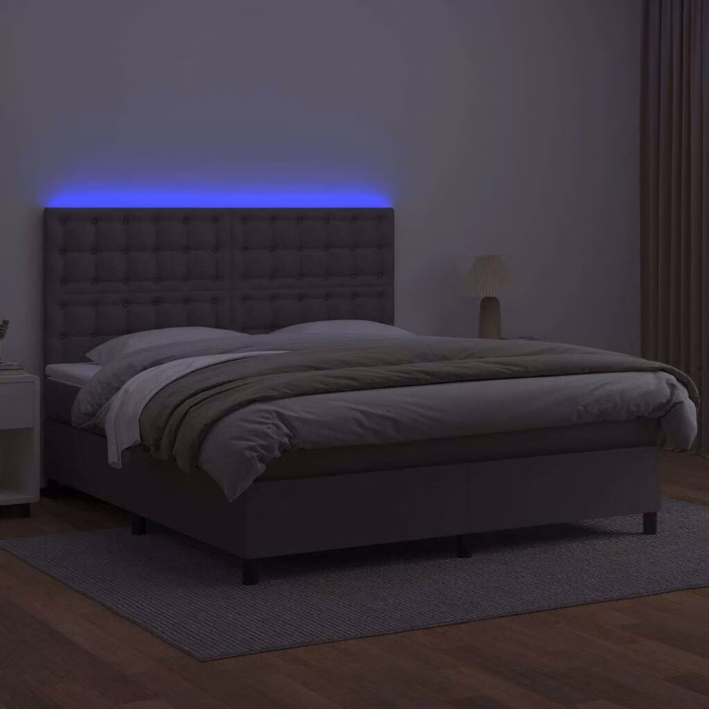 vidaXL Letto a molle con materasso e LED Grigio 160x200 cm in Pelle finta - Letto a molle - Boxspringbetten - Bett - Schlafzimmermöbel