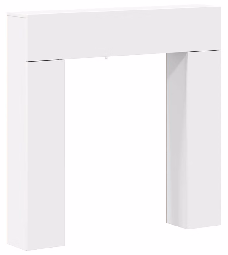 Cornice per camino, colore bianco, dimensioni 102 x 18 x 100,5 cm, realizzata in materiale composito di legno