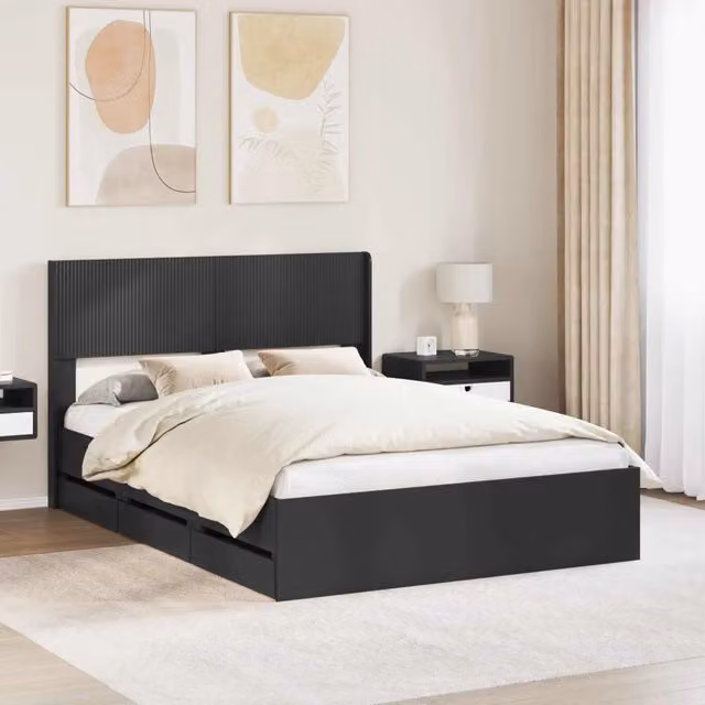 Struttura del letto con stoccaggio e testata Nero 120 x 190 cm 3414324