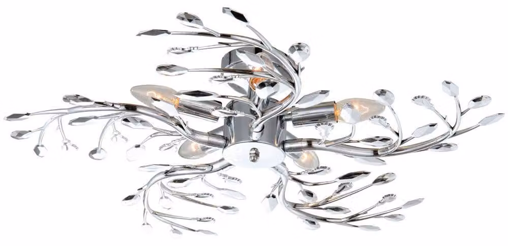 Plafoniera LED cromata con design a foglia