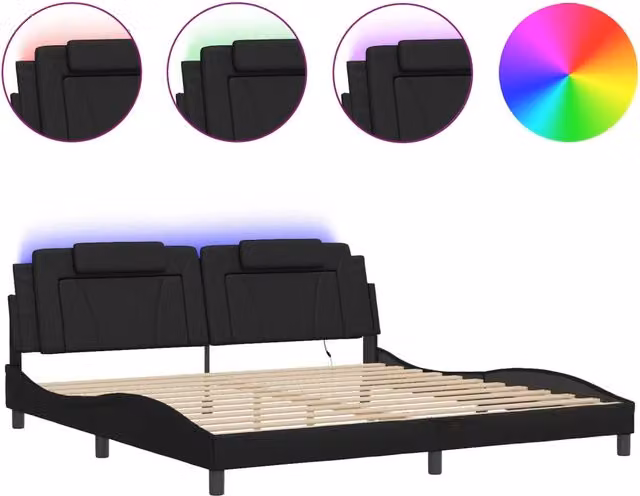 Letto matrimoniale | Letto per adulti | Giroletto Viana con LED senza Materasso Nero 200x200 cm