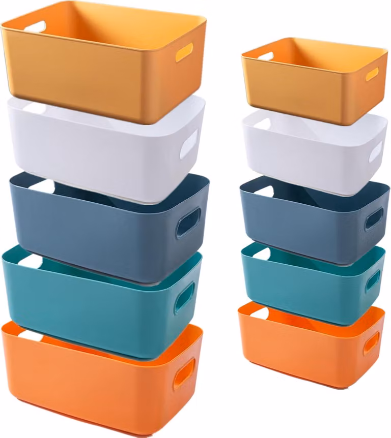 Scatole di stoccaggio, 10 pezzi, in plastica, colorate, con maniglie, per armadio