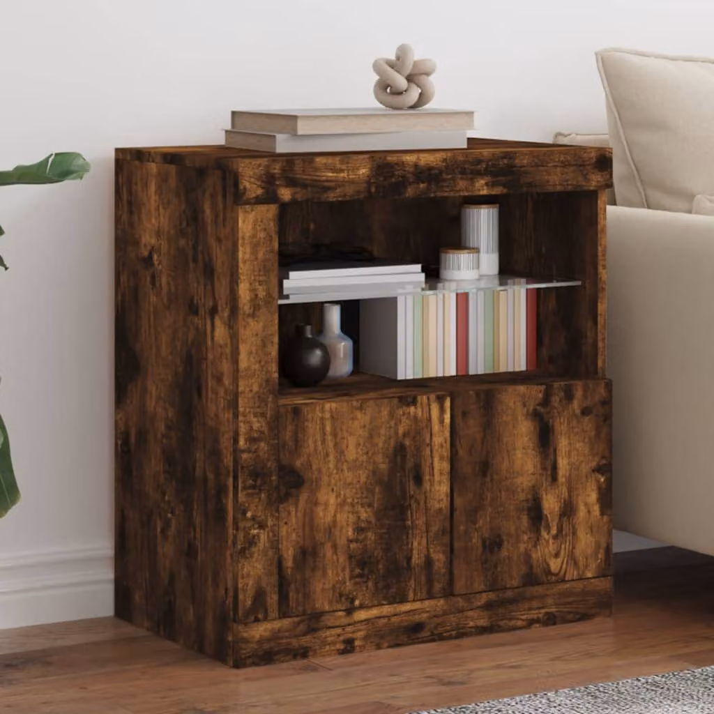 Credenza moderna vidaXL con luci LED in rovere fumo marrone L: 60,5 cm, P: 37 cm, H: 67 cm