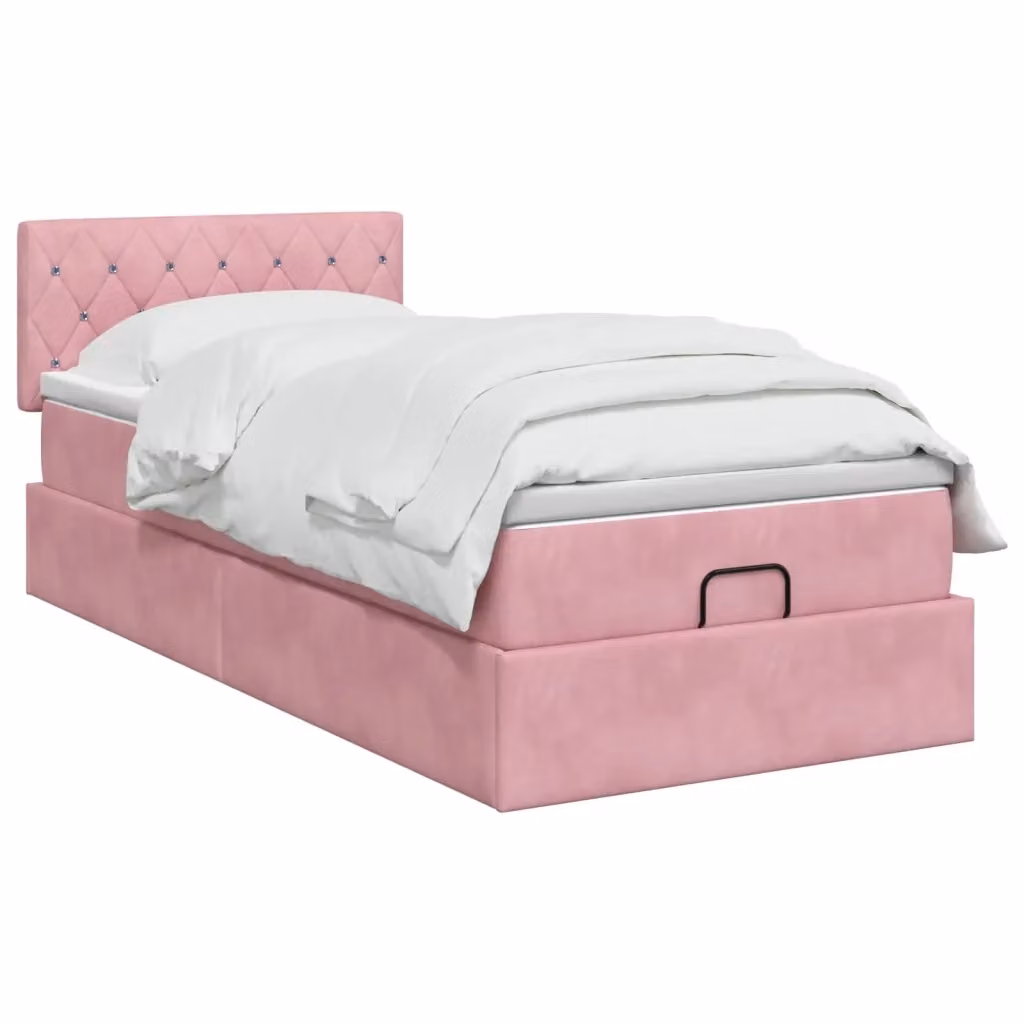 Letto ottomano con materasso vidaXL in velluto rosa L/P/H: 190 x 90 x 40 cm – 2