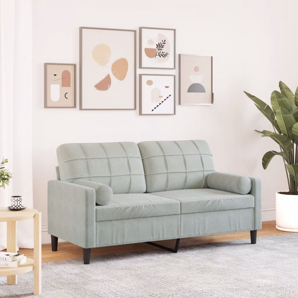 vidaXL Divano a 2 Posti in Velluto Grigio con Cuscini e Coperture Rimovibili L: 140 cm, P: 190 cm, H: 80 cm