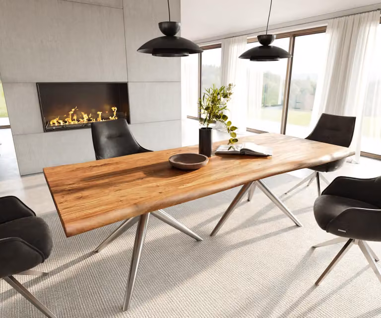 Tavolo da pranzo DELIFE Edge 240x100 Acacia naturale Estelar rotondo Acciaio inossidabile Live-Edge
