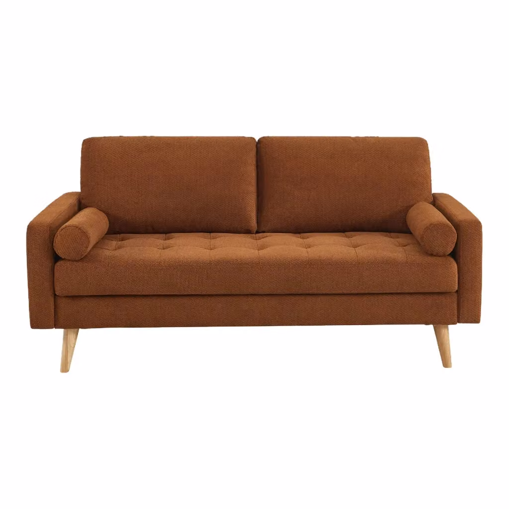 Divano moderno a 3 posti Sweeek in tessuto arancione con cuscini coordinati – 2