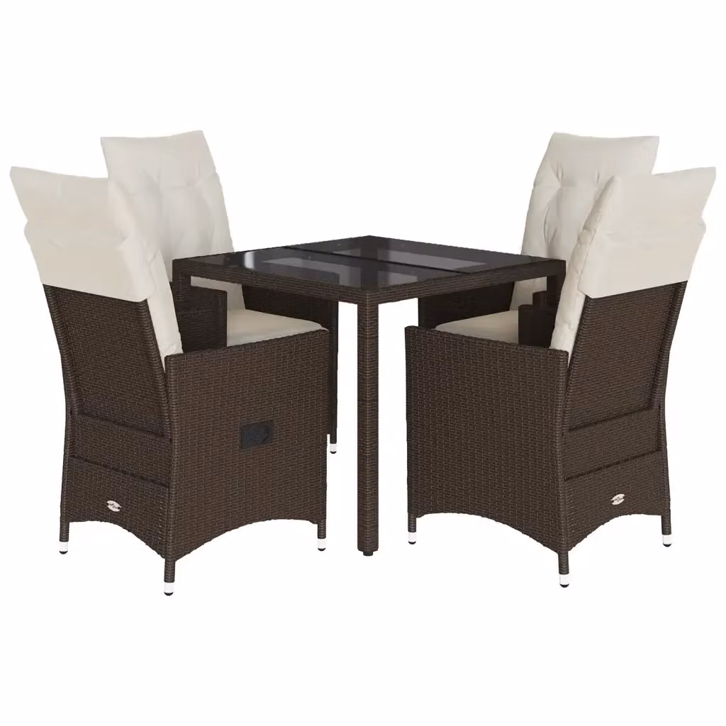 vidaXL Set da Pranzo da Giardino 5pz in Polyrattan Marrone e Bianco con Piano in Vetro – 2