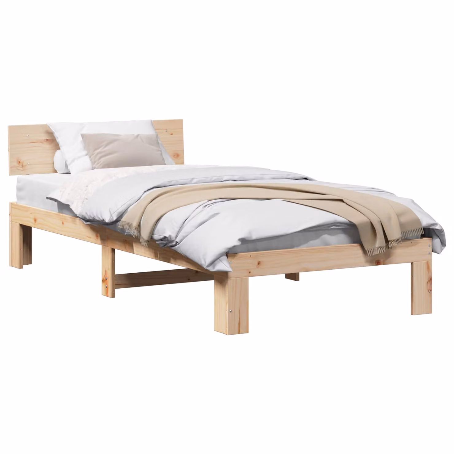 Struttura del letto moderna vidaXL in pino massello naturale con doghe fisse L 90 x P 200 cm