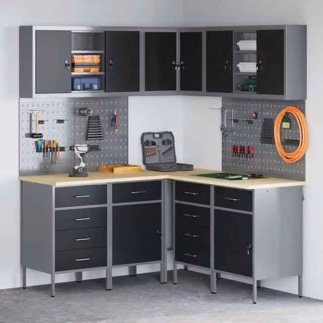 Set di mobili da lavoro con cassetto 12 pz Nero e Grigio 3321512